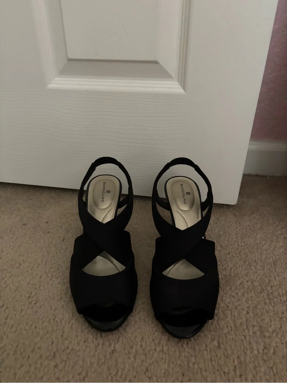 Bandolino Black Crisscross Peep-Toe Slingback Wedges